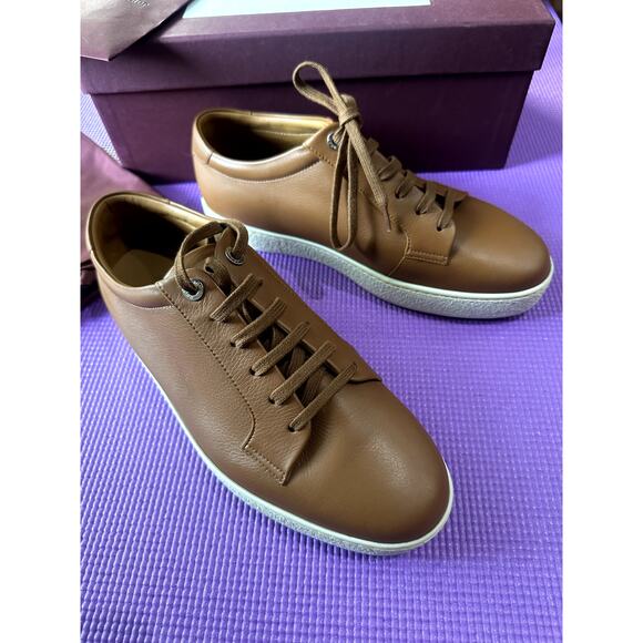 John Lobb Men Molton Sneakers Trainers NEW Size 7.5 UK, 8.5 US Cognac Leather - Picture 1 of 16